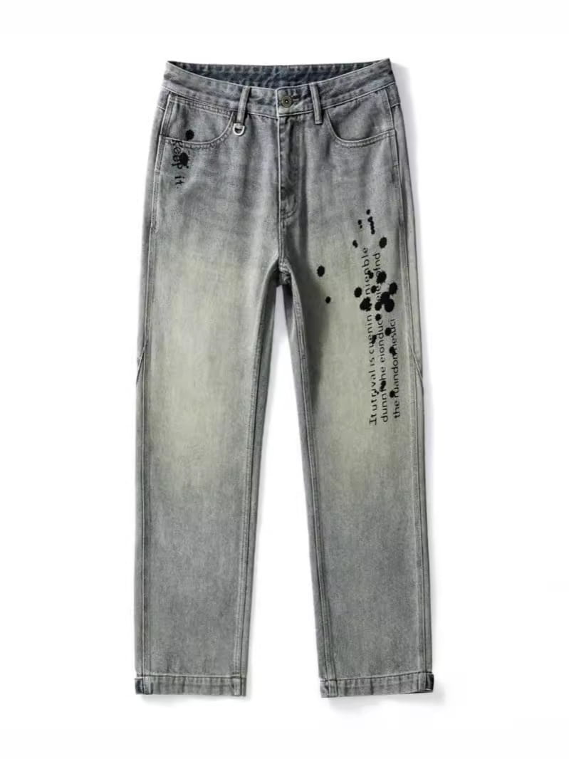 Men’s Washed Old Loose Wide-leg Straight Pants