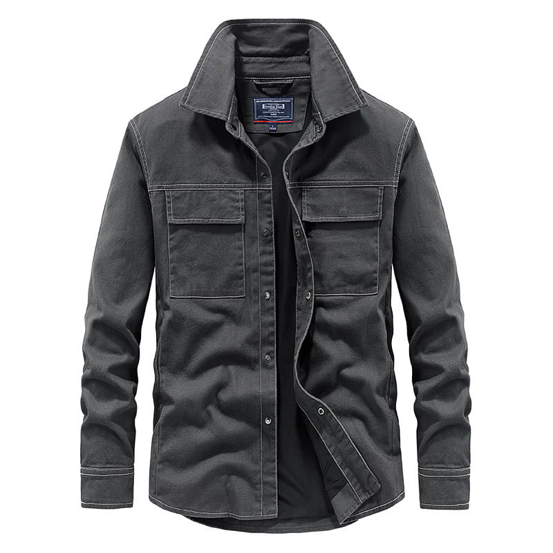 Spring New Denim Long-sleeved Shirt Men Washed Long Lining