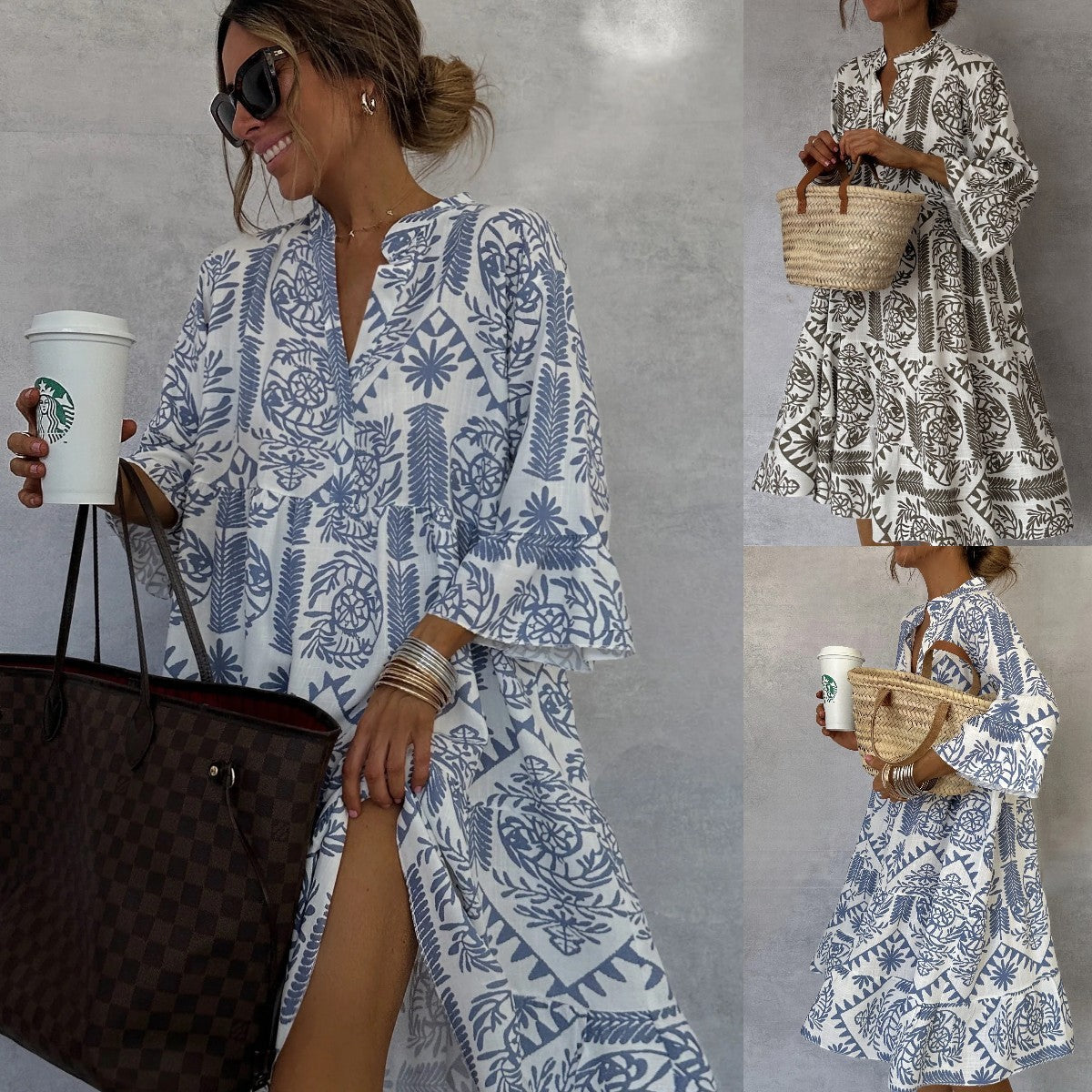 Dress Printed 34 Sleeves Shirt For Women