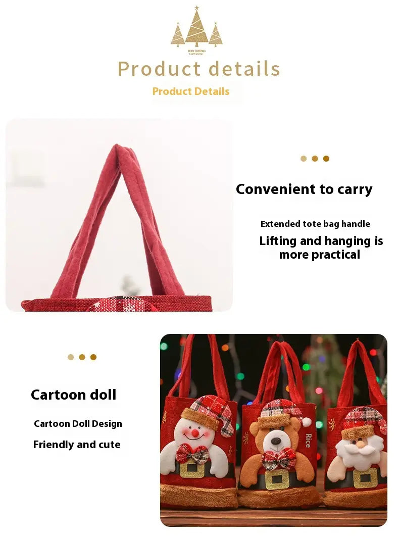 Christmas Candy Gift Tote Bag For Kids Funny Creative Santa Claus Elk Snowman Bear Handbag Small Christmas Tree