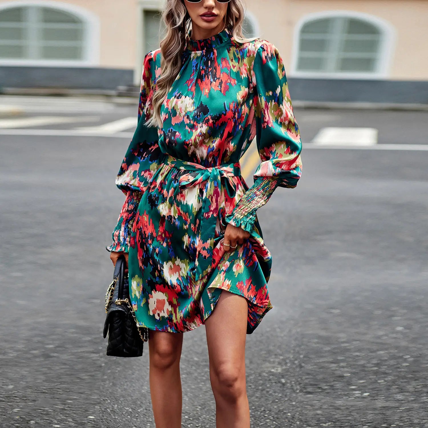 Women’s Fashion Temperament Printed Long Sleeve Dress