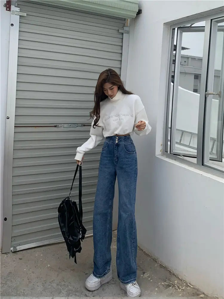 High Waist Jeans Women Fashion All Match Loose