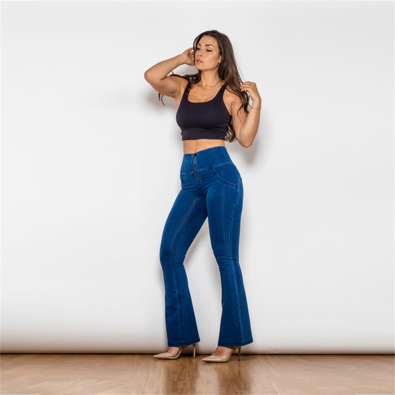 Women’s High Waist Flared Dark Blue Stretch Jeans