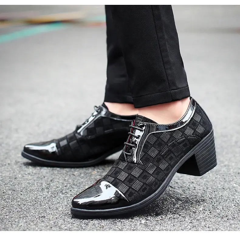 Thick Heel Pointy Toe Leather Shoes For Men