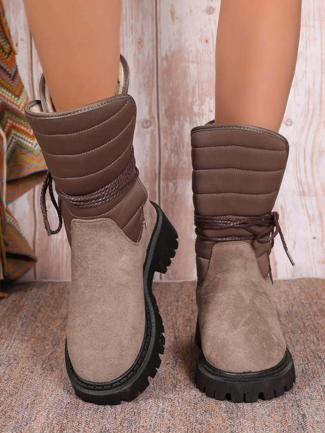 Fashion Mid-calf Snow Boots With Lace-up Design Winter Warm Thickened Low-heeled Boot Women’s Casual Shoes Outdoor
