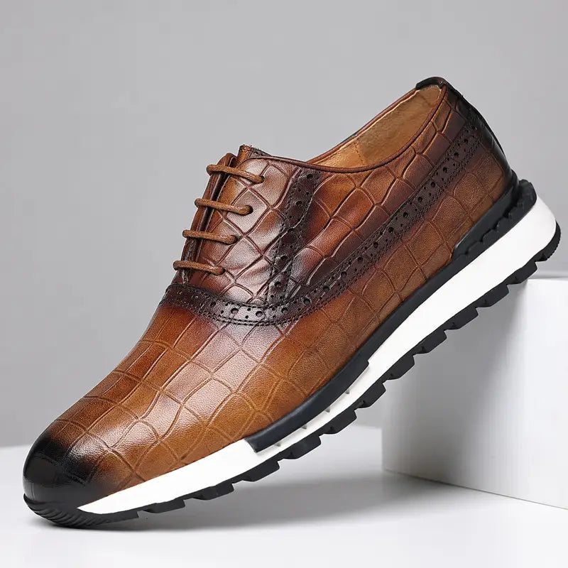 Men’s British Lace Up Casual Top Layer Calf Leather Shoes