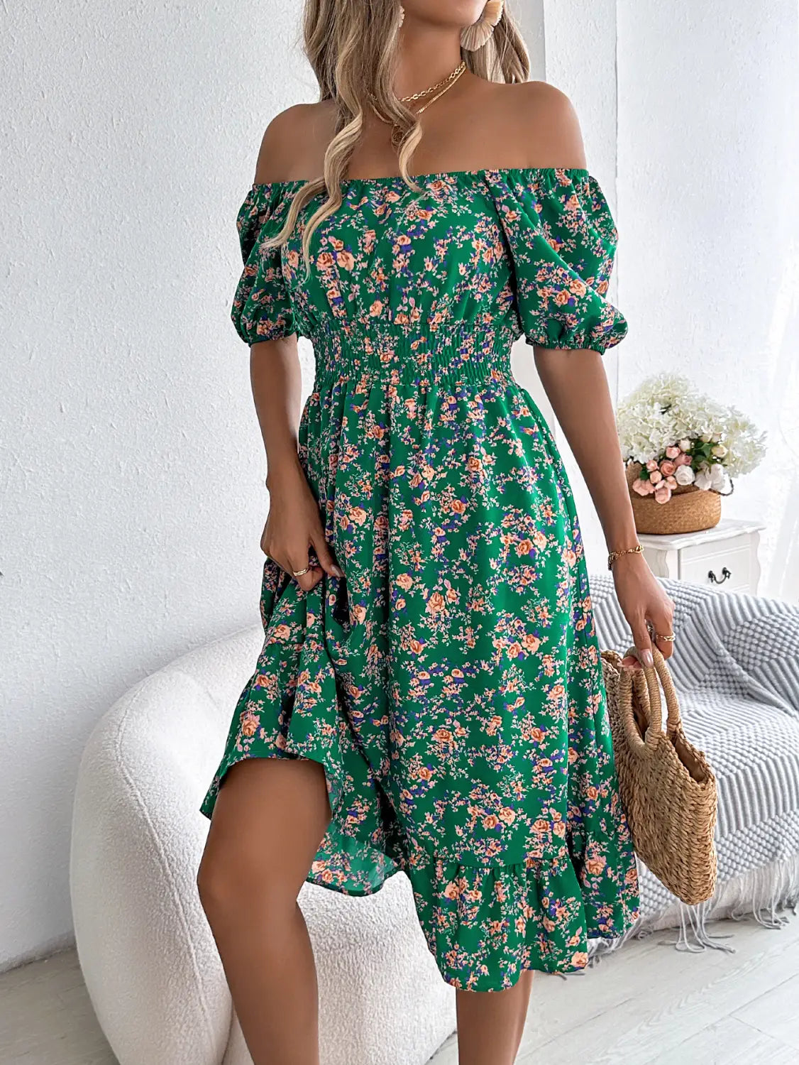 Floral Print Square Collar Dress Summer Fashion Ruffles Dresses Women’s Clothing