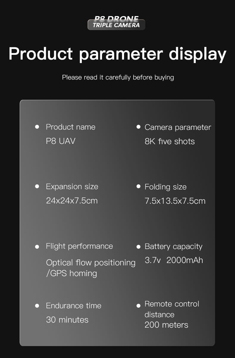 P8 Pro HD Aerial Photography Five Lens Obstacle Avoidance Drone Automatic Return GPS Quadcopter Remote Control Airplane