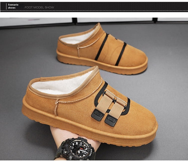 Winter Half Slippers Men’s Shoes Fleece-lined Thick