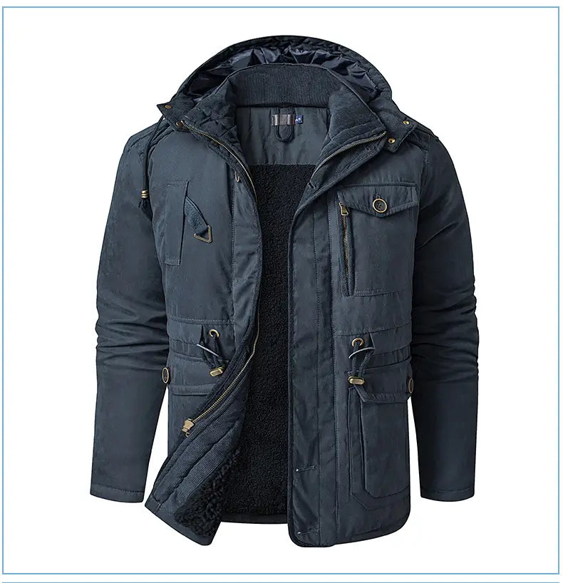 Men’s Plus Size Mid-length Fleece-lined Thickened Cotton-padded Coat
