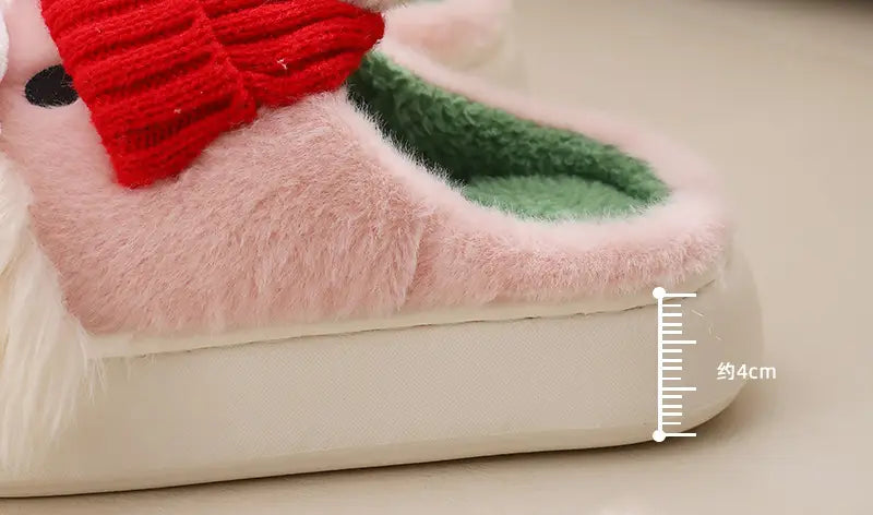 Cute Christmas Santa Claus Home Slippers Winter Warm Indoor Non-slip Floor Plush Shoes For Women