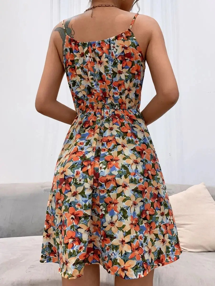 .Floral Print Suspender Dress