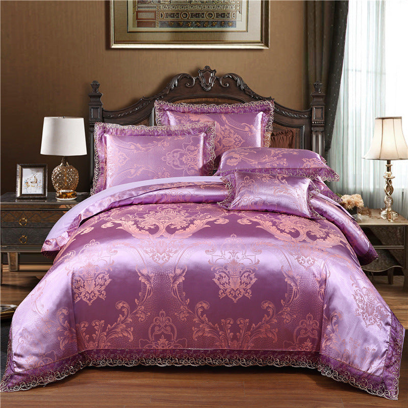 Jacquard Cotton Four-Piece Wedding Duvet Cover Cotton Bed Sheet Silk Satin