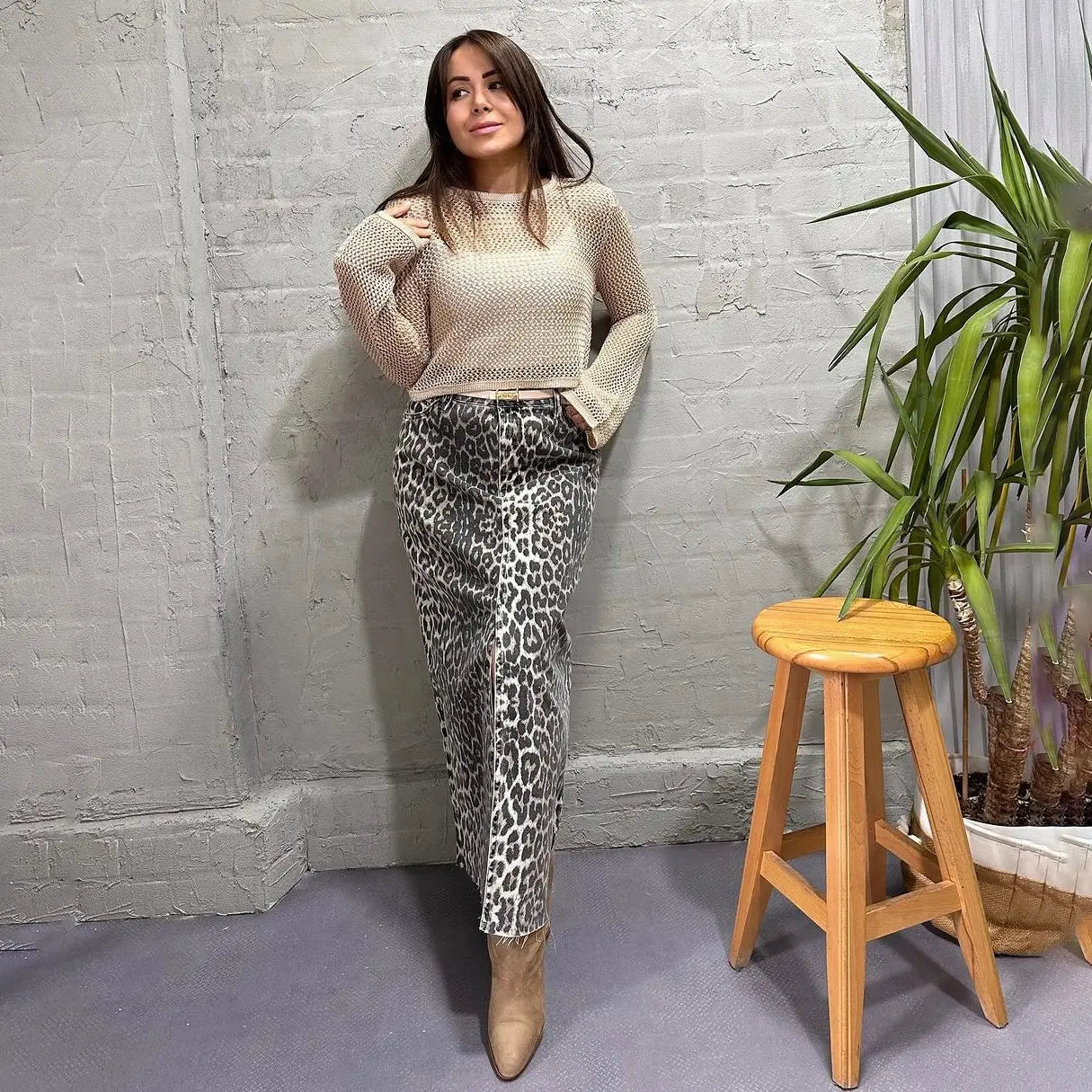 Women’s Leopard Print Straight Ankle-length Skirt