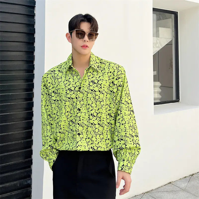 Ins Wind Net Red Dazzling Color Printing Long-sleeved Casual Shirt Men