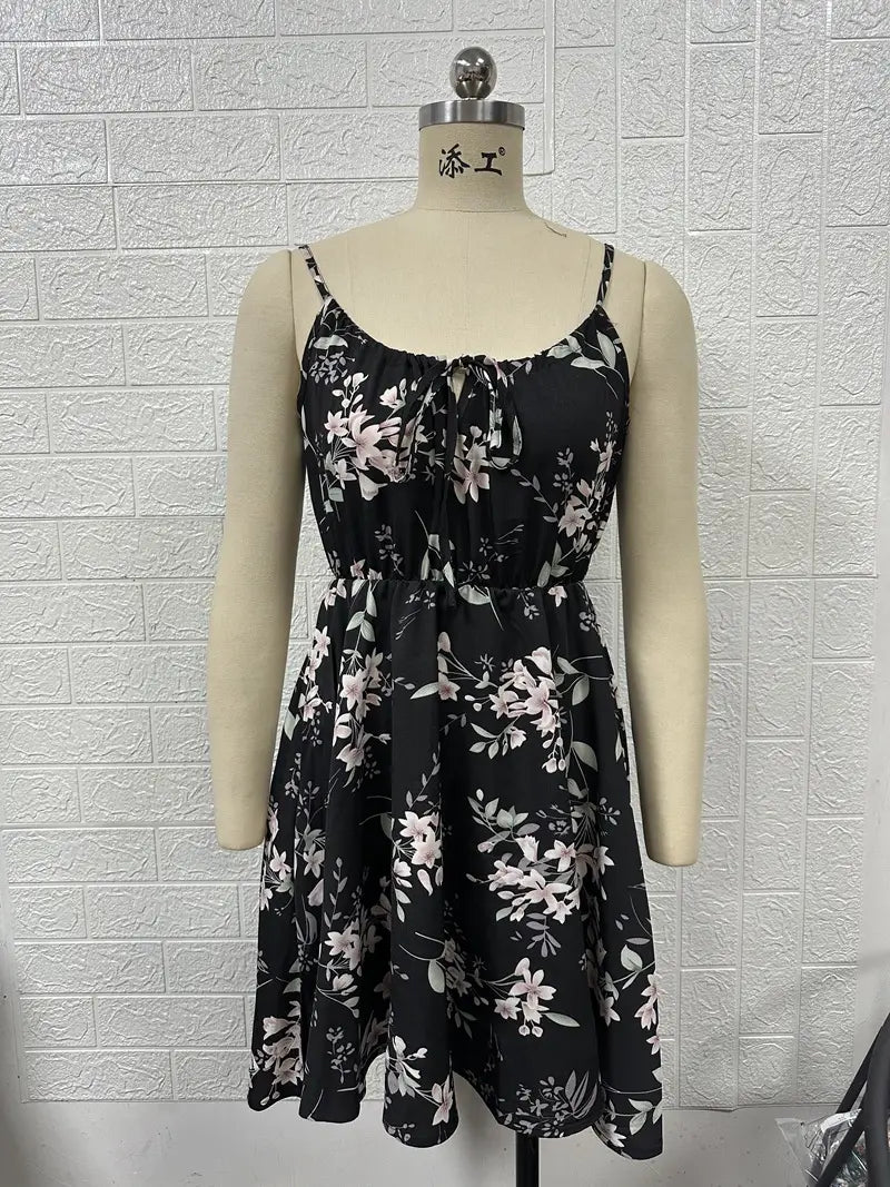 .Floral Print Suspender Dress