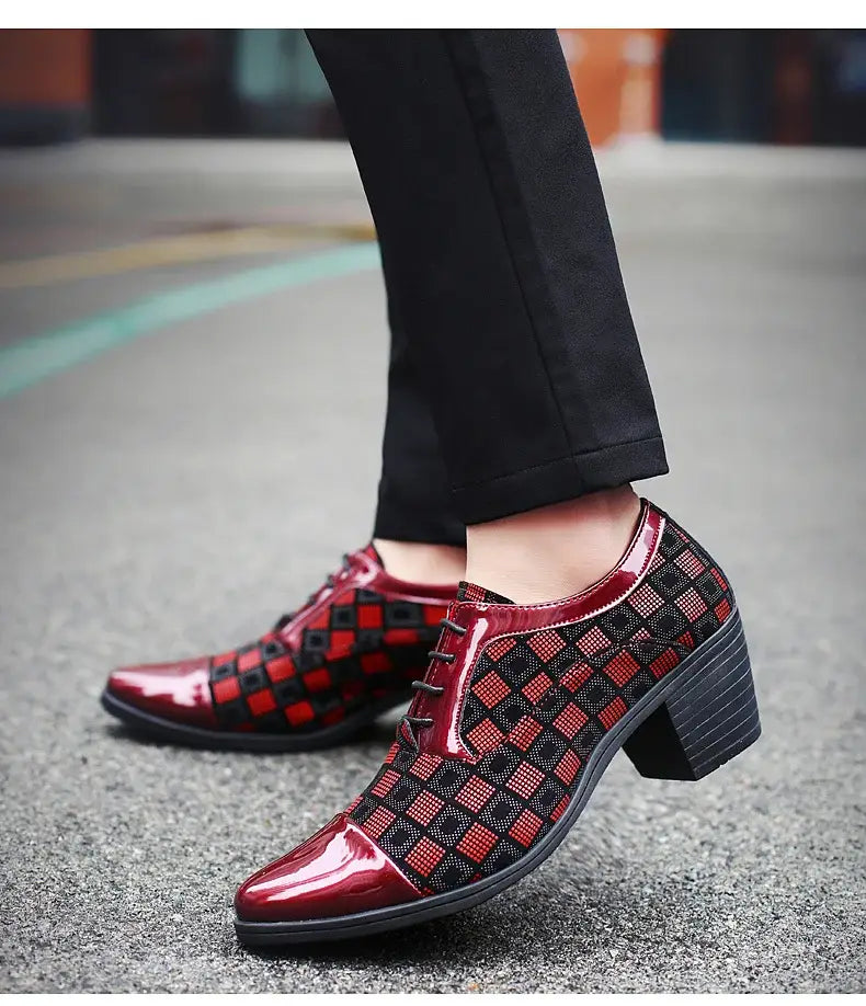 Thick Heel Pointy Toe Leather Shoes For Men