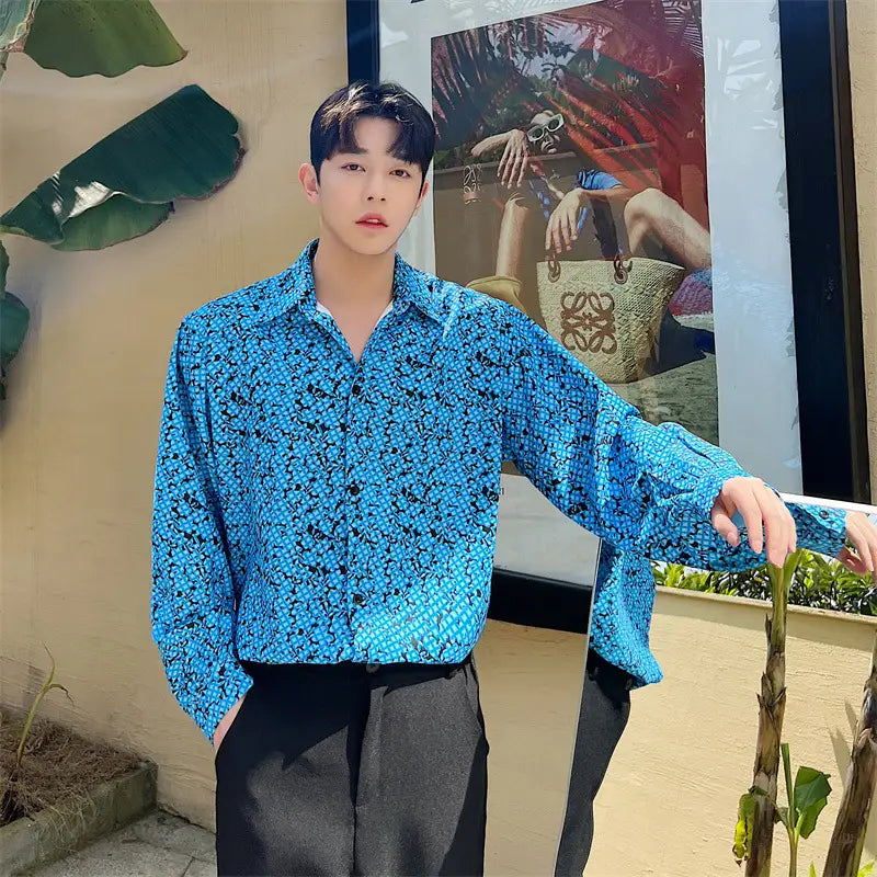 Ins Wind Net Red Dazzling Color Printing Long-sleeved Casual Shirt Men