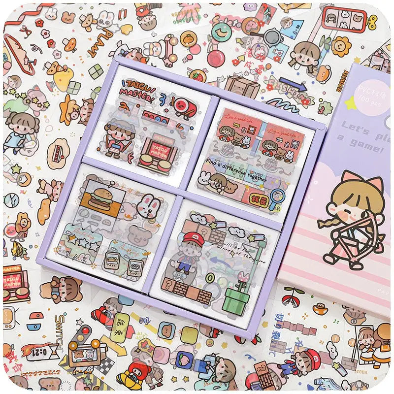 Boxed Waterproof Transparent Sticker Set with 100 Sheets for versatile crafting use.