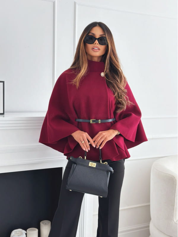 New Stand Collar Batwing Sleeves Cloak Top With Belt Ins Fashion Temperament Jacket Woolen Sweater Outwear For Women