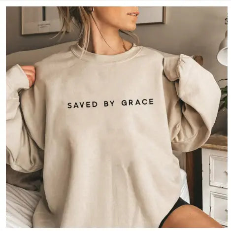 Women’s Casual Solid Color Saved By Grace Printed Hoodie