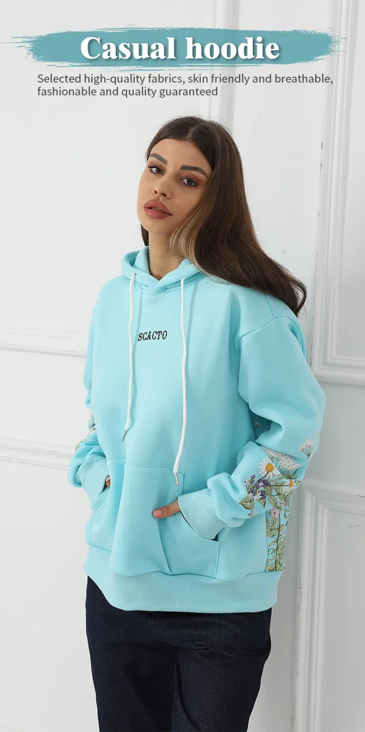 Women’s Solid Color Floral Long Sleeved Sweatshirt