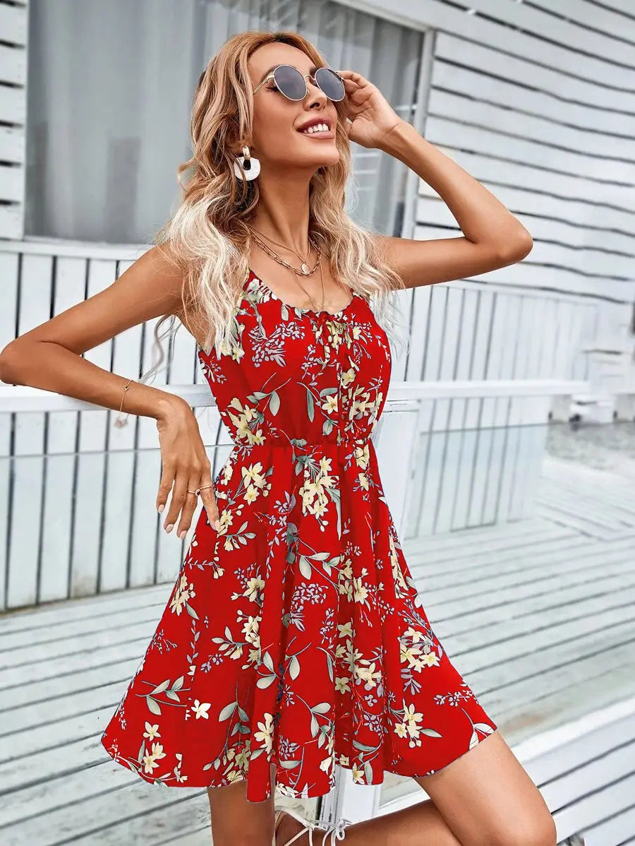 .Floral Print Suspender Dress