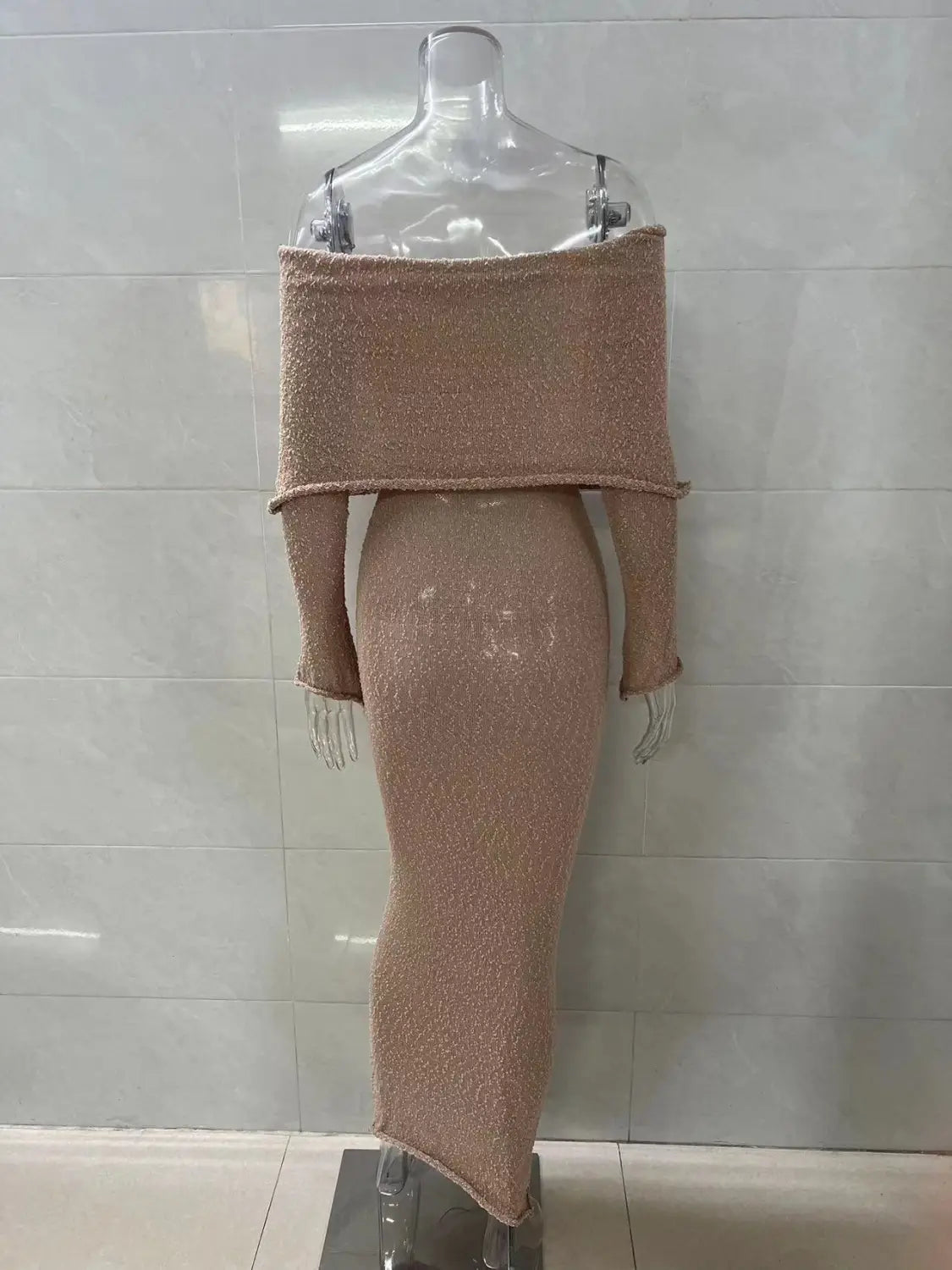 French-style One-shoulder Knitted Dress Fashion Party Beach Long-sleeved Long Dresses Fall Wainter Women’s Clothing
