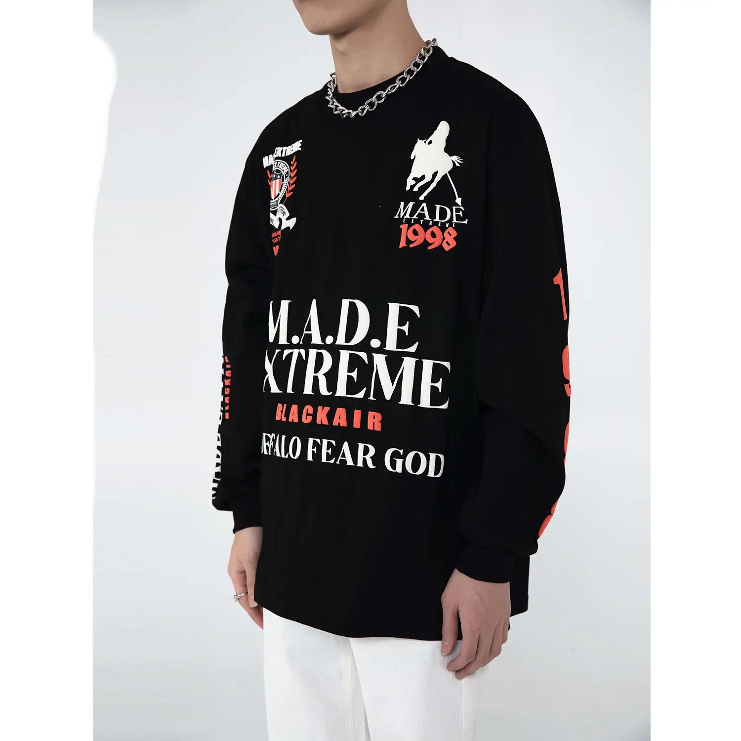 Creative Letter Round Neck High Street Long-sleeved T-shirt Men