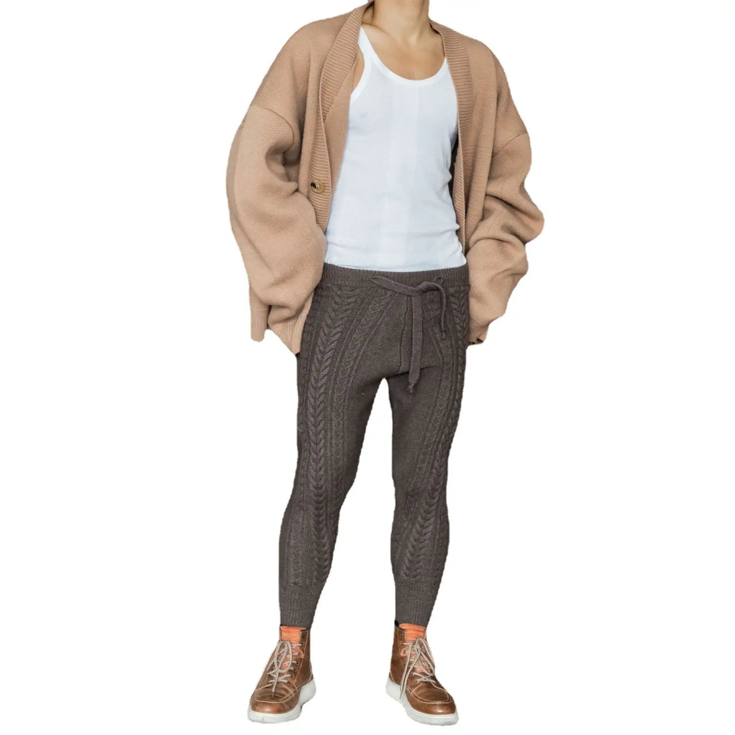 Teenager Straight Solid Color Woolen Mid Waist Trousers Men