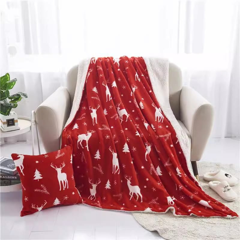 Christmas Elk Snowman Santa Claus Print Blanket Winter Double-sided Flannel Blanket For Sofa Sleeping Shawl