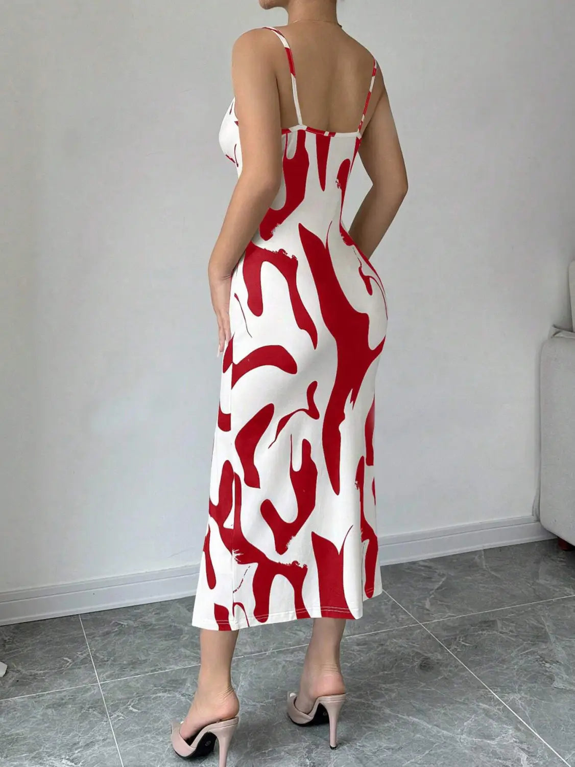 Summer Printed Suspender Split Dress Fashion Slim Lace-up Long Dresses For Women Clothing