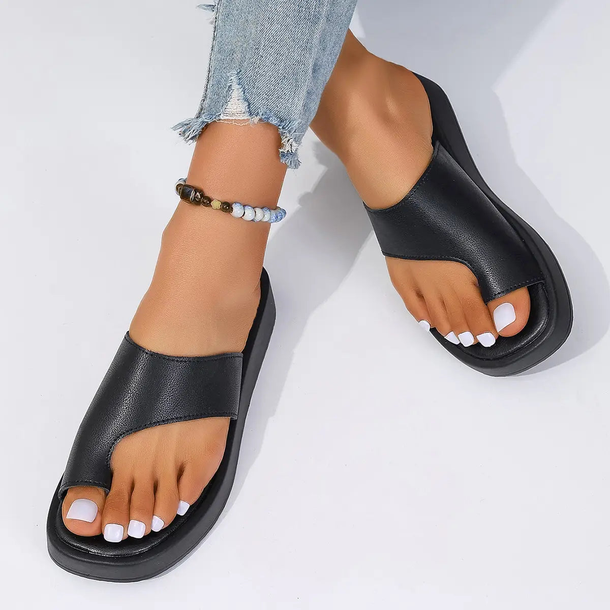 Thick-soled Clip Toe Flat Slippers Outdoor Summer Casual Solid Color Slides Shoes For Women
