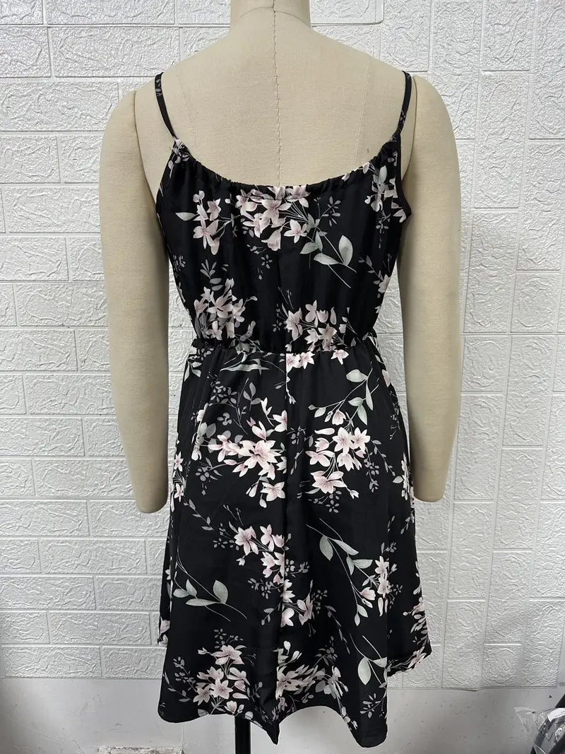 .Floral Print Suspender Dress
