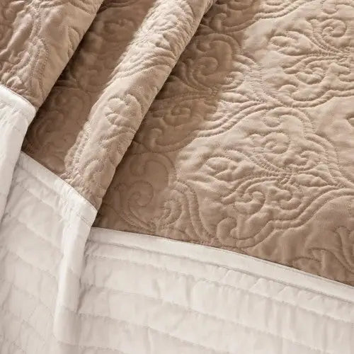 7 Piece Quilt Set With Euro Shams And Throw Pillows Beige King Cal King - 5