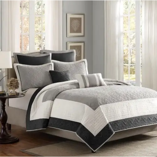 7 Piece Quilt Set With Euro Shams And Throw Pillows Beige King Cal King - 5