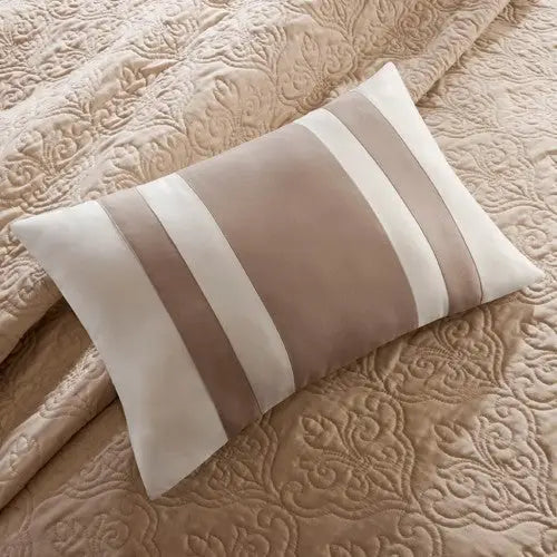 7 Piece Quilt Set With Euro Shams And Throw Pillows Beige King Cal King - 5
