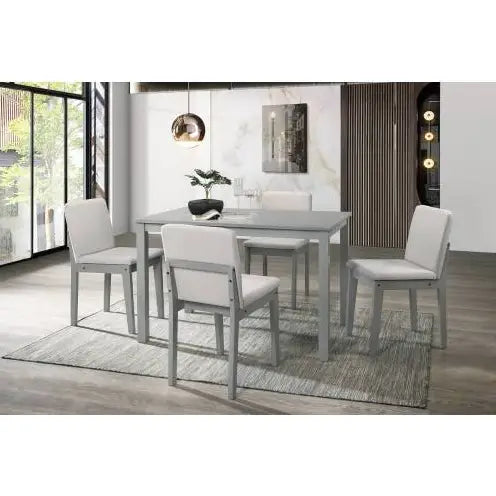 Grey Finish 5pc Dining Room Set Dining Table 4x Chairs Beige Fabric Chair
