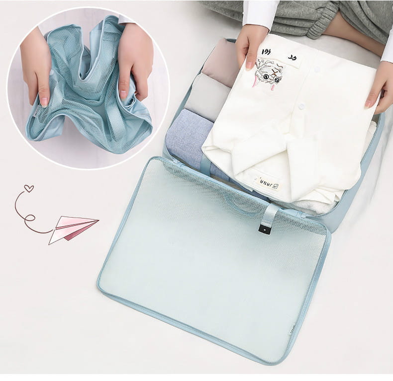 Light blue mesh packing cube from 8-piece Set Luggage Divider Bag Travel Organizer