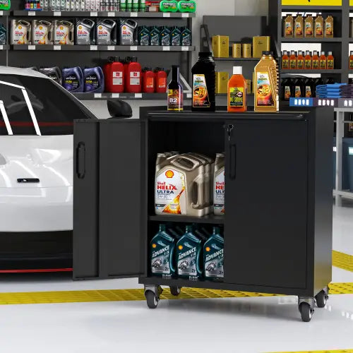 Heavy-Duty Metal Garage Storage Cabinet With Wheels