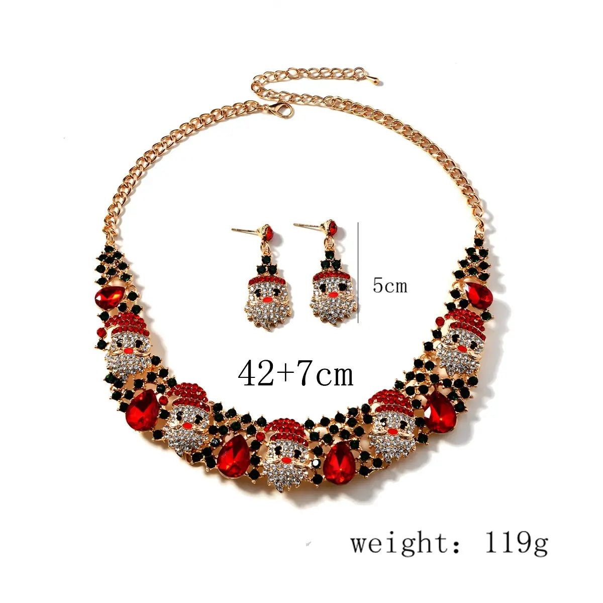 Necklace 3pcs Christmas Earrings Set With Colored Rhinestones Ins Fashionable Shiny Santa Claus Necklace For Womens