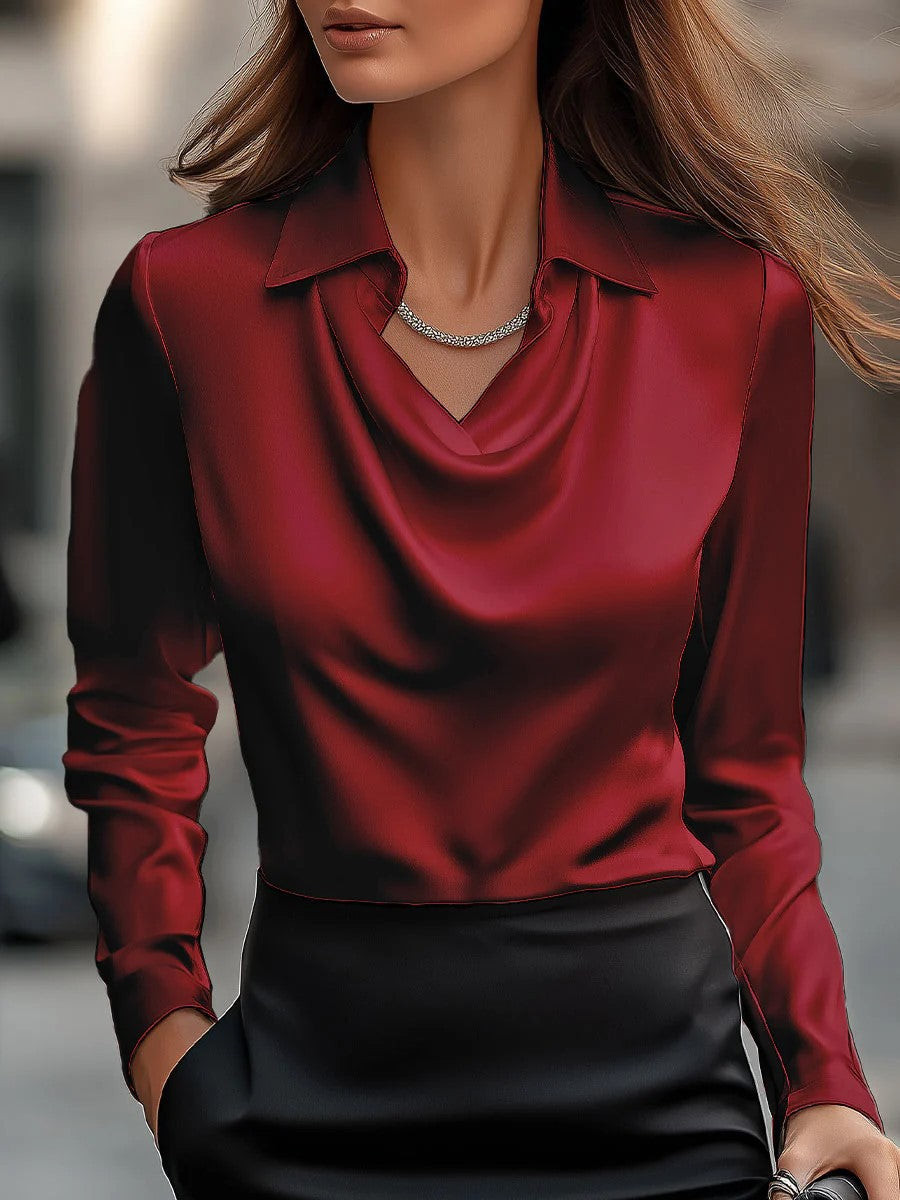 Collared Long-Sleeve Shirts,Color Blouse Casual Tops