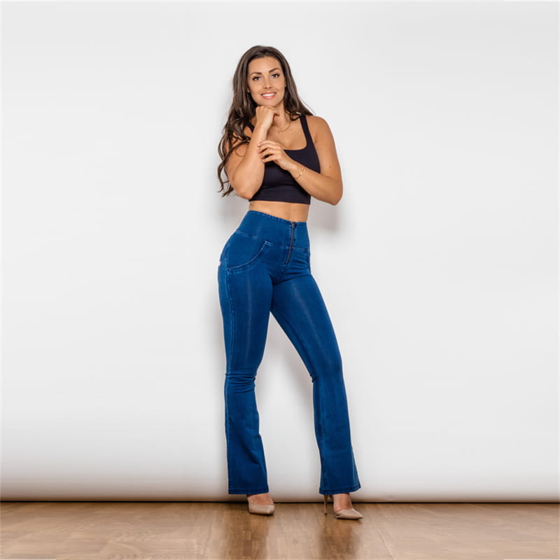 Women’s High Waist Flared Dark Blue Stretch Jeans