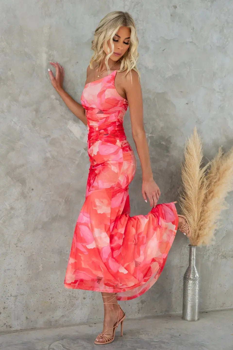 Flowers Print One-shoulder Dress Summer INS Casual Suspender Long Dresses Womens Clothing
