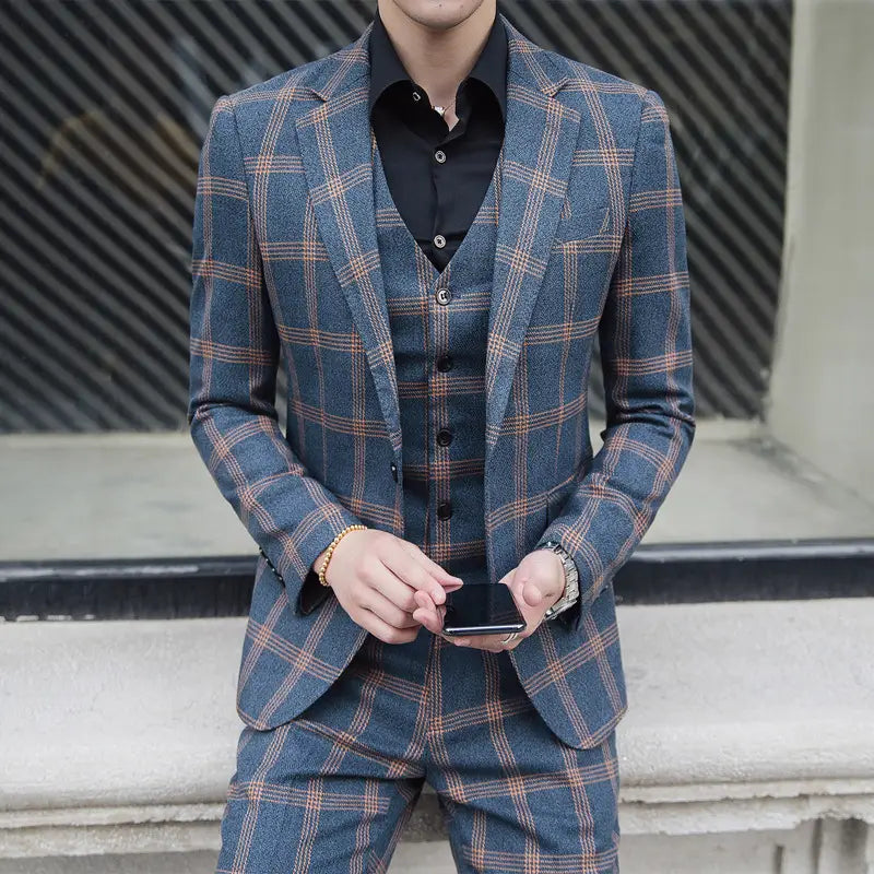 Spring men’s new plaid trendy plus size suit