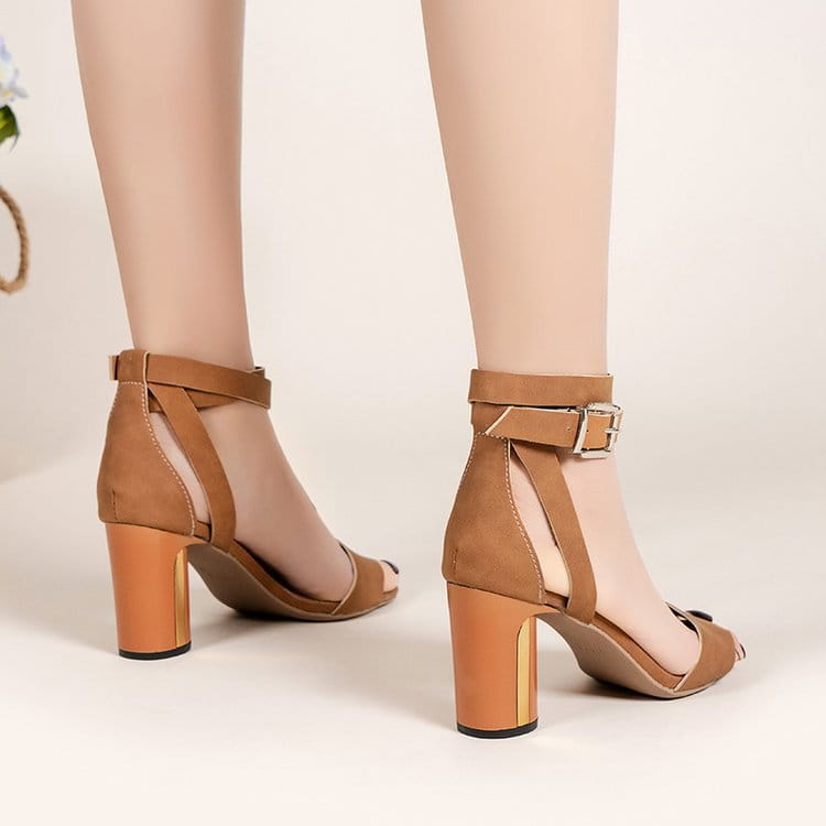 Korean Style Toe Buckle Strap Chunky High Heels Women’s Sandals Women