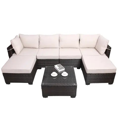 Outdoor Garden Patio Furniture 7Piece PE Rattan Wicker Cushioned Sofa