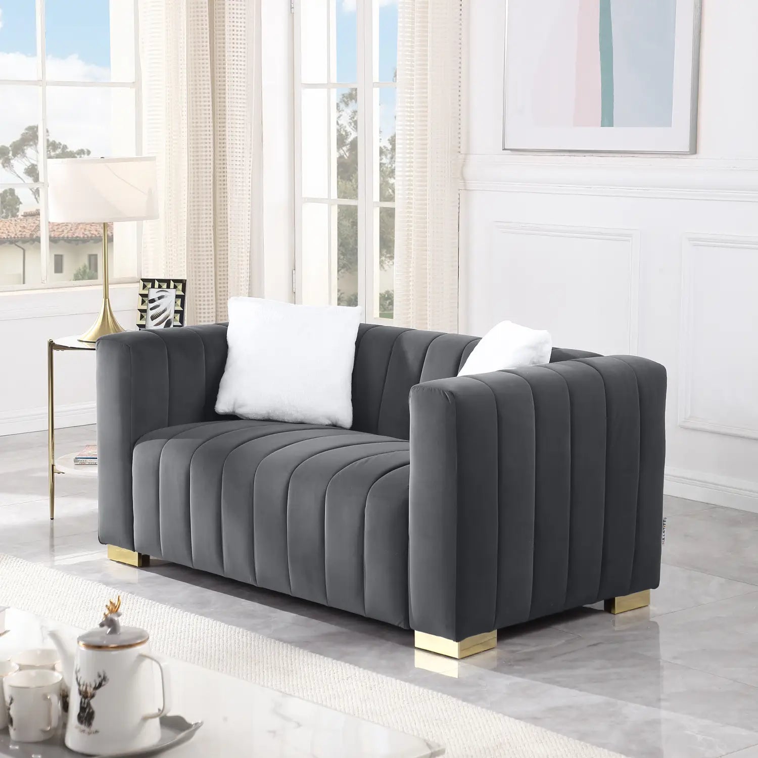 A Modern Channel Sofa Take On A Traditional Chesterfield,Grey Color,loveseater