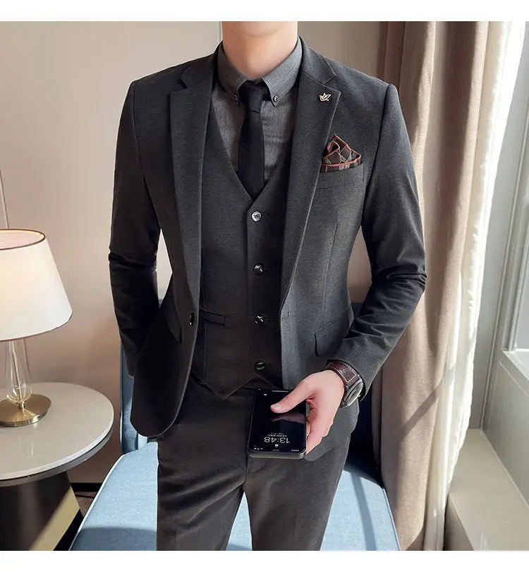 Plus Size Men’s Clothing Solid Color Suit Suit Men’s Three-piece Suit