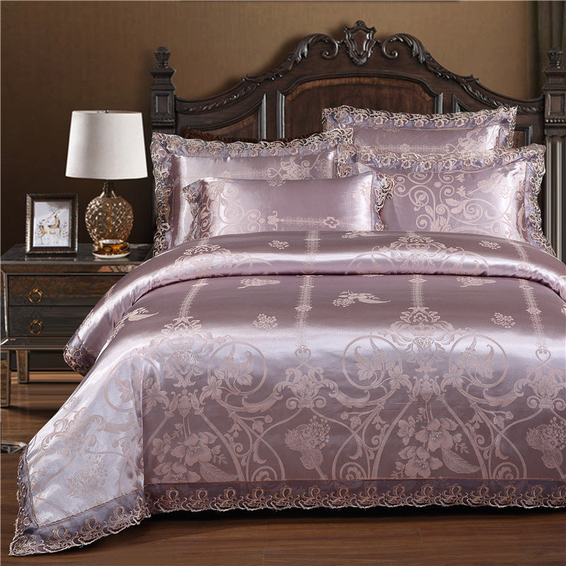 Jacquard Cotton Four-Piece Wedding Duvet Cover Cotton Bed Sheet Silk Satin